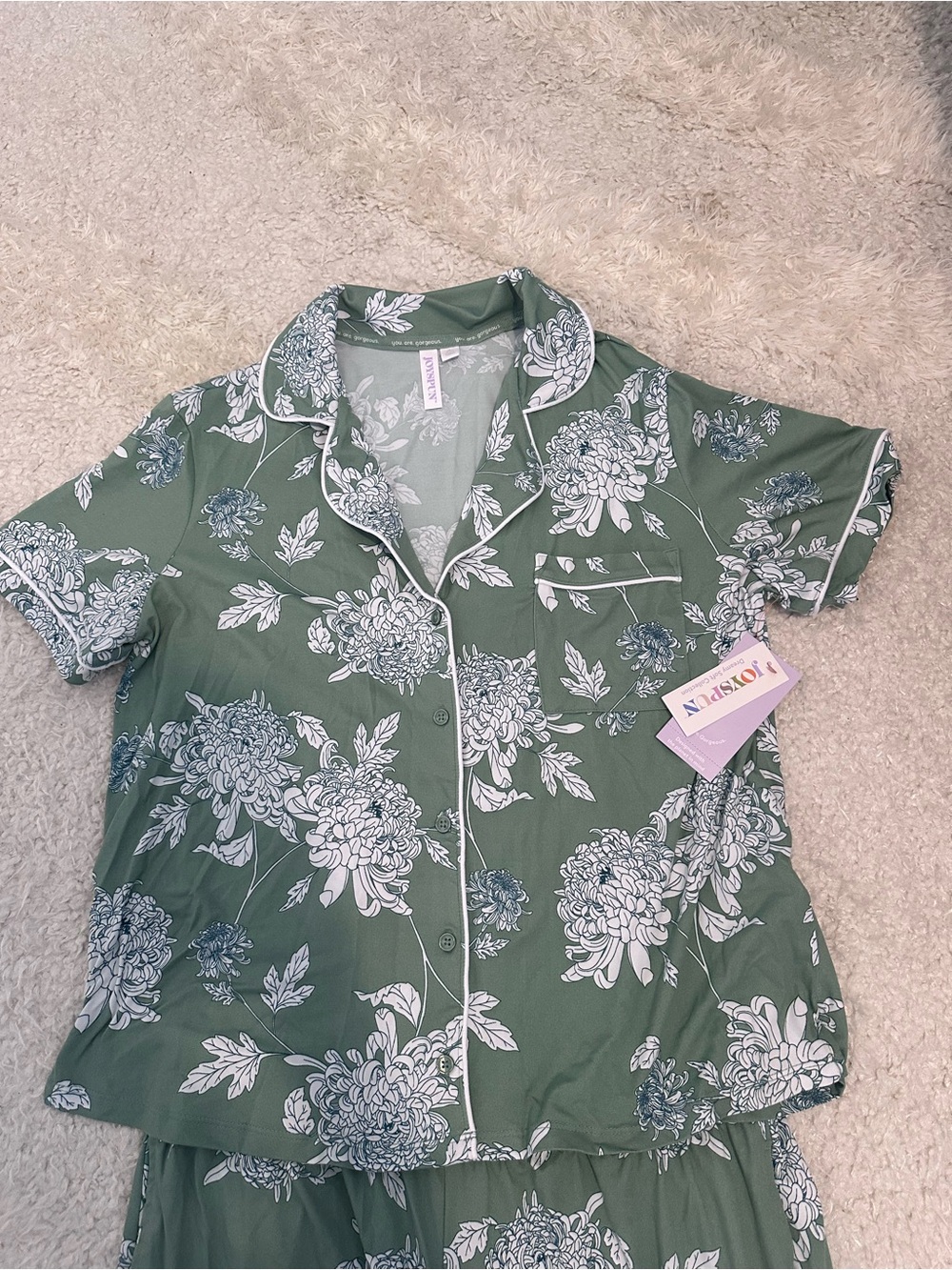 Women's Floral Short-Sleeve Pajama Set in Green by Joyspun